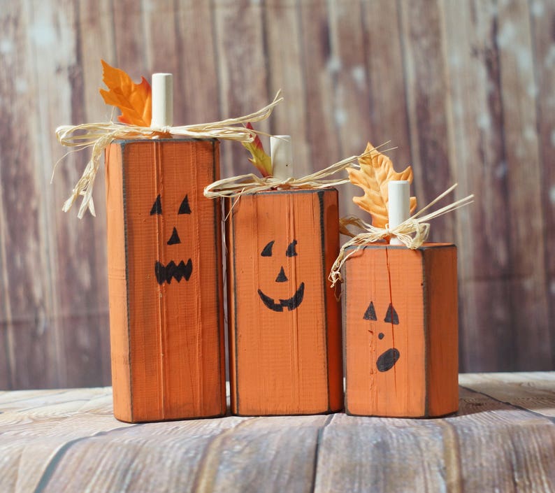 Handmade Wood Pumpkins gift, Rustic Halloween Decor, Pumpkin Decor, Reclaimed Wood, Hand Painted, Wooden Pumpkins, Fall seasonal decor image 3