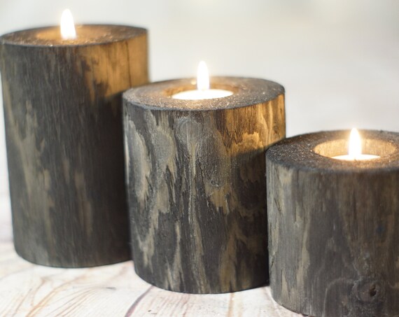 Set Of 3 Log Candle Holders Wedding Center Pieces Fireplace Etsy