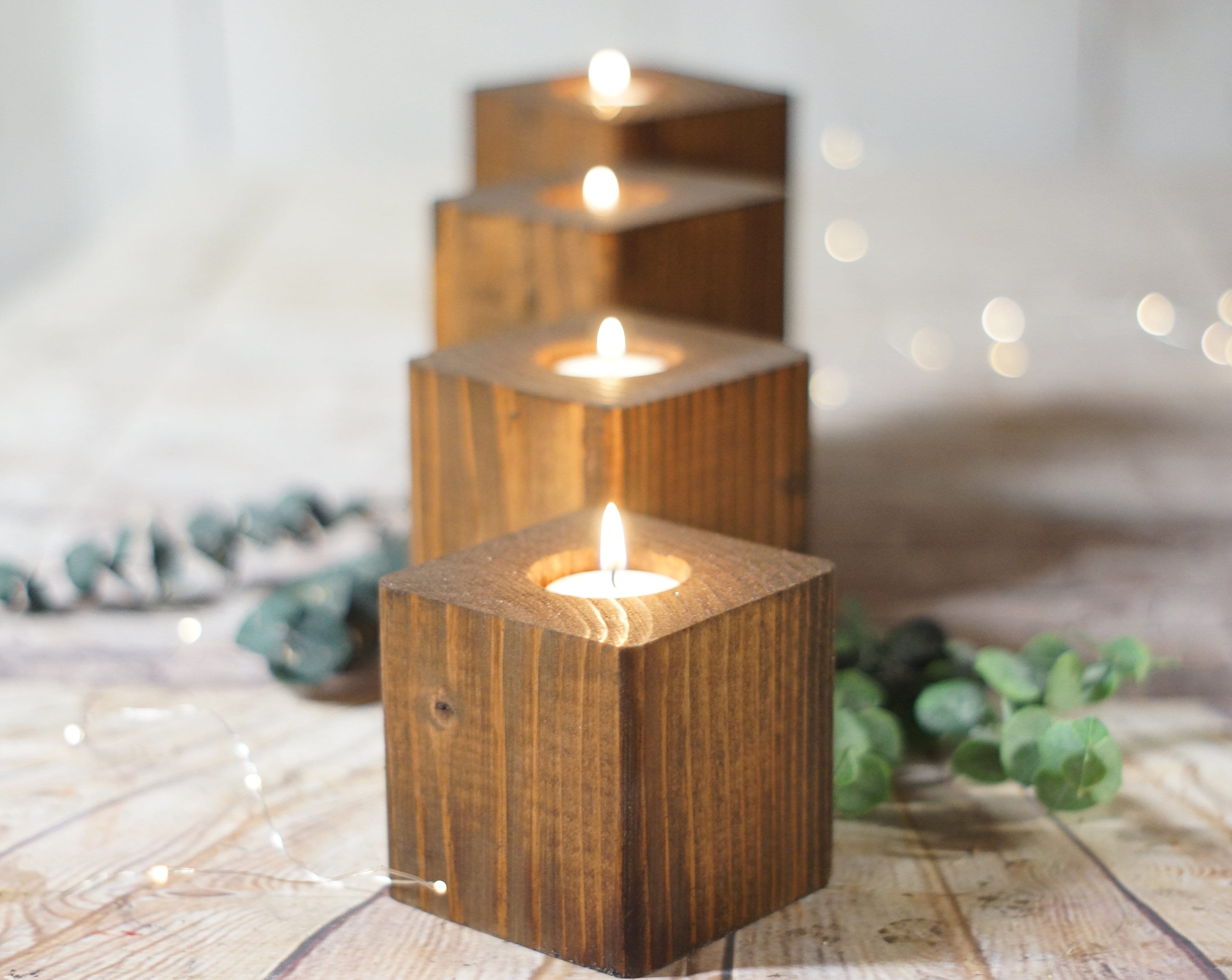 4 Wood Candle Holder Set Reclaimed Wood Rustic Home Decor Etsy