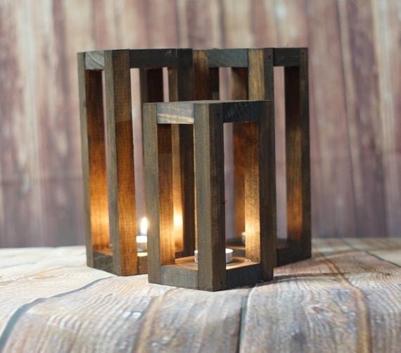 3 Rustic Wood Candle Lantern wedding jar lanternrustic | Etsy