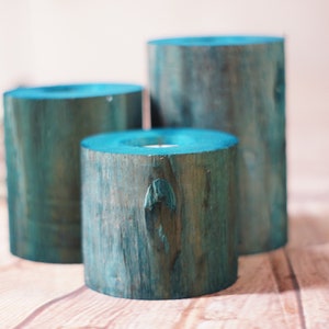 Wood candle Holders, Rustic Wedding Centerpiece, Modern Home Decor, Farmhouse Coffee Table Decorations, Wooden Tealight Votive, Indigo gift