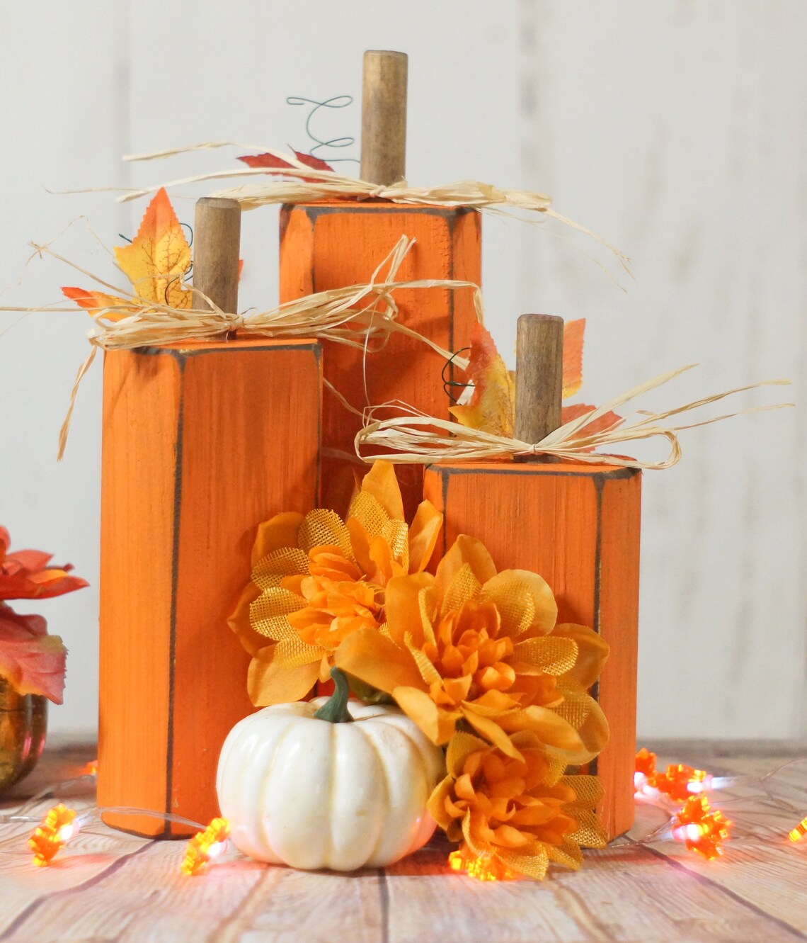 Fall Decor, Wood Pumpkins, Rustic Halloween Decor, Orange Wooden ...