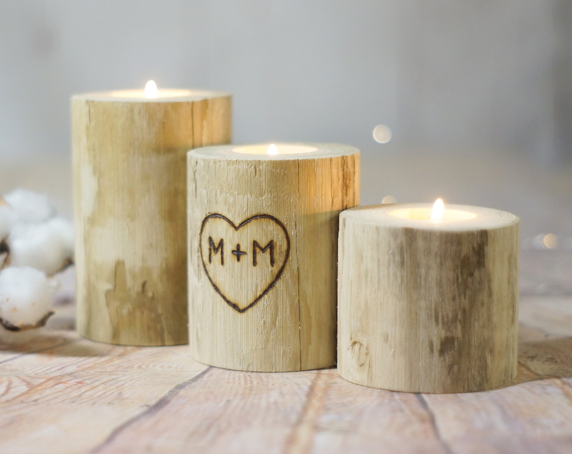 Personalized Candle Holder Rustic Home Decor Personalized Etsy