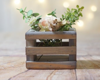 Reclaimed Wood Box Centerpiece, Mason Jar Holder, Gray Wooden Planter