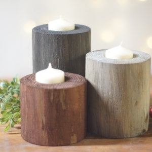 Wood candle Holders, Rustic Wedding Centerpiece, Modern Home Decor, Farmhouse Coffee Table Decorations, Wooden Tealight holder Votive black
