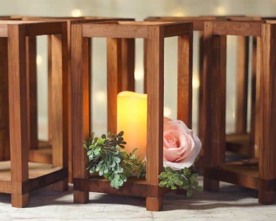 Wedding Lantern Centerpiece, Set of 2 Rustic Wedding Table Decoration,  Farmhouse Decor, Wooden Candle Holder, Country Barn Wedding Gift