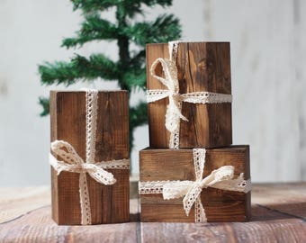 Set of 3, Wood Christmas Presents, Rustic Christmas decor, Christmas mantle decorations, Wood Present, Hostess Gift, Work Wife, Work Husband