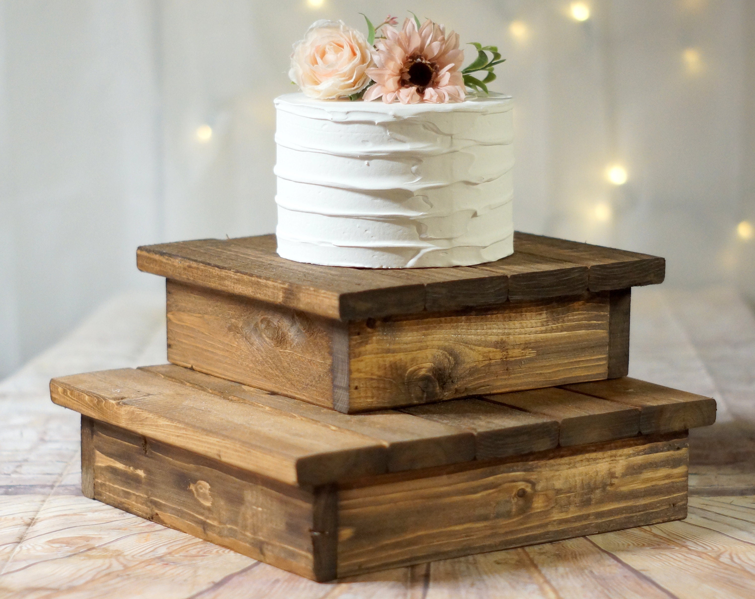 Lot de 3 supports rustiques en bois pour gâteaux de mariage