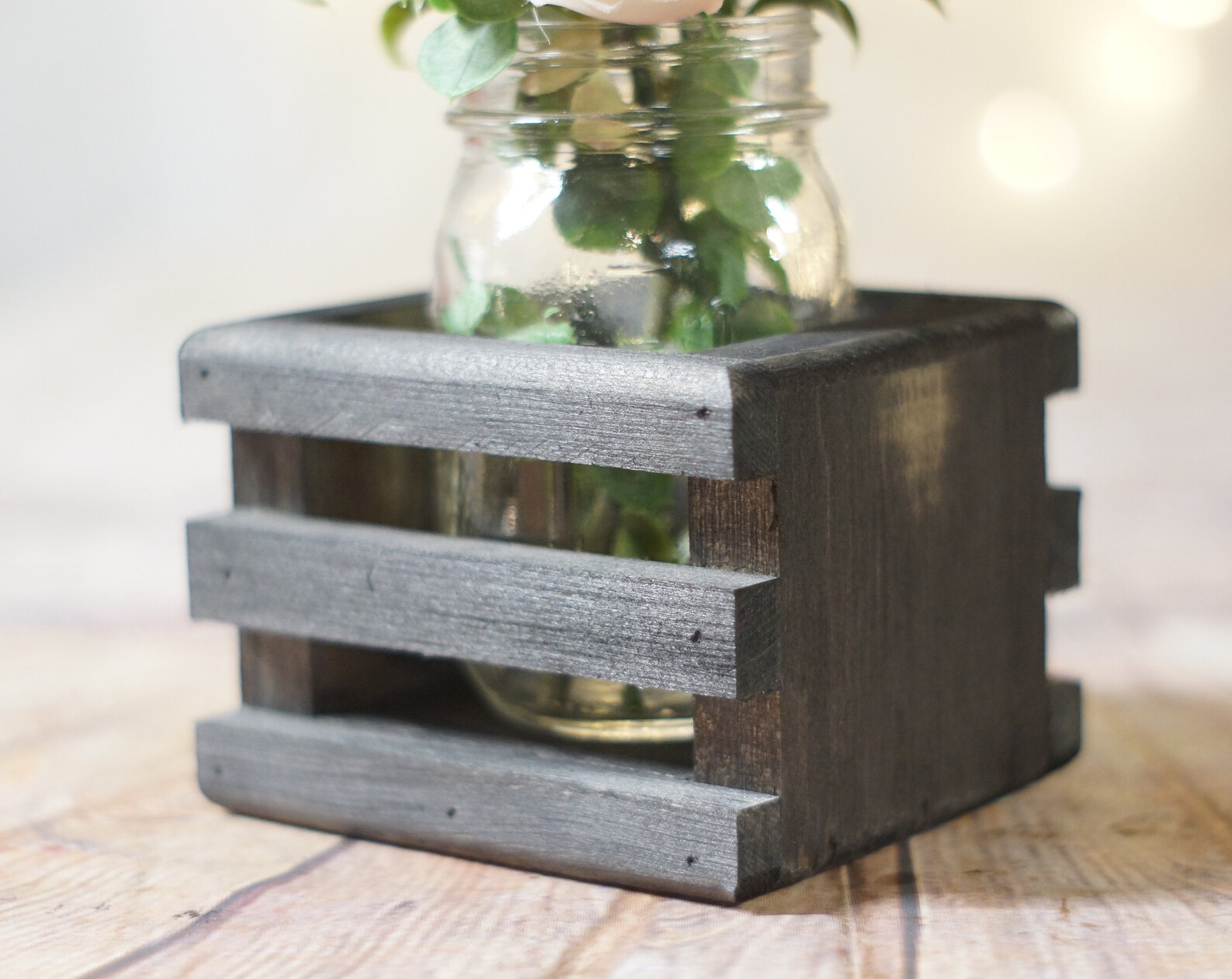 Reclaimed Wood Box Centerpiece Mason Jar Flower Box Organizer Etsy
