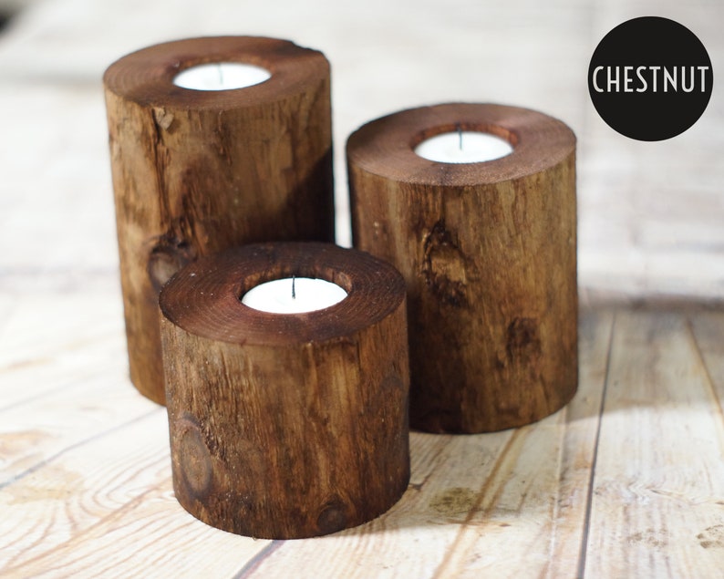 Set of 3 Log Candle Holders Wedding Center Pieces Fireplace Etsy