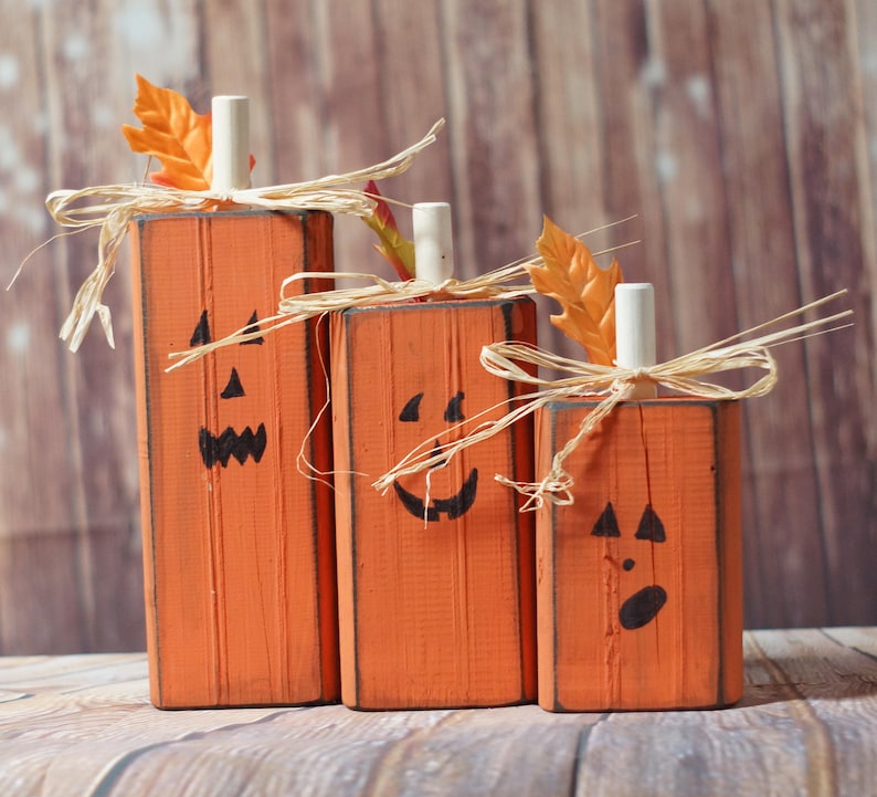Handmade Wood Pumpkins gift, Rustic Halloween Decor, Pumpkin Decor, Reclaimed Wood, Hand Painted, Wooden Pumpkins, Fall seasonal decor image 6