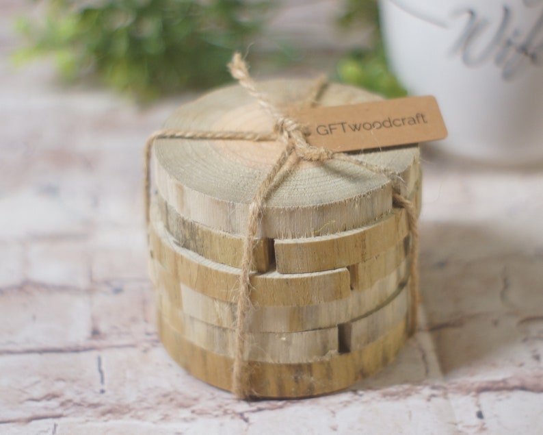 6 Natural Tree Wood Coasters, Tree Branch Wood Discs, Cut Craft Slices, reclaimed wood, rustic home decor, farmhouse kitchen, wedding favor image 9