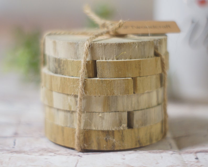 6 Natural Tree Wood Coasters, Tree Branch Wood Discs, Cut Craft Slices, reclaimed wood, rustic home decor, farmhouse kitchen, wedding favor image 6