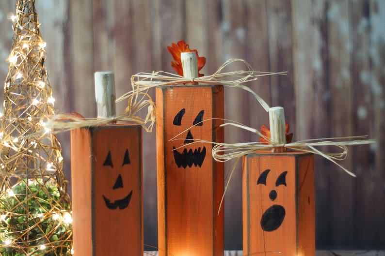 Handmade Wood Pumpkins gift, Rustic Halloween Decor, Pumpkin Decor, Reclaimed Wood, Hand Painted, Wooden Pumpkins, Fall seasonal decor image 5