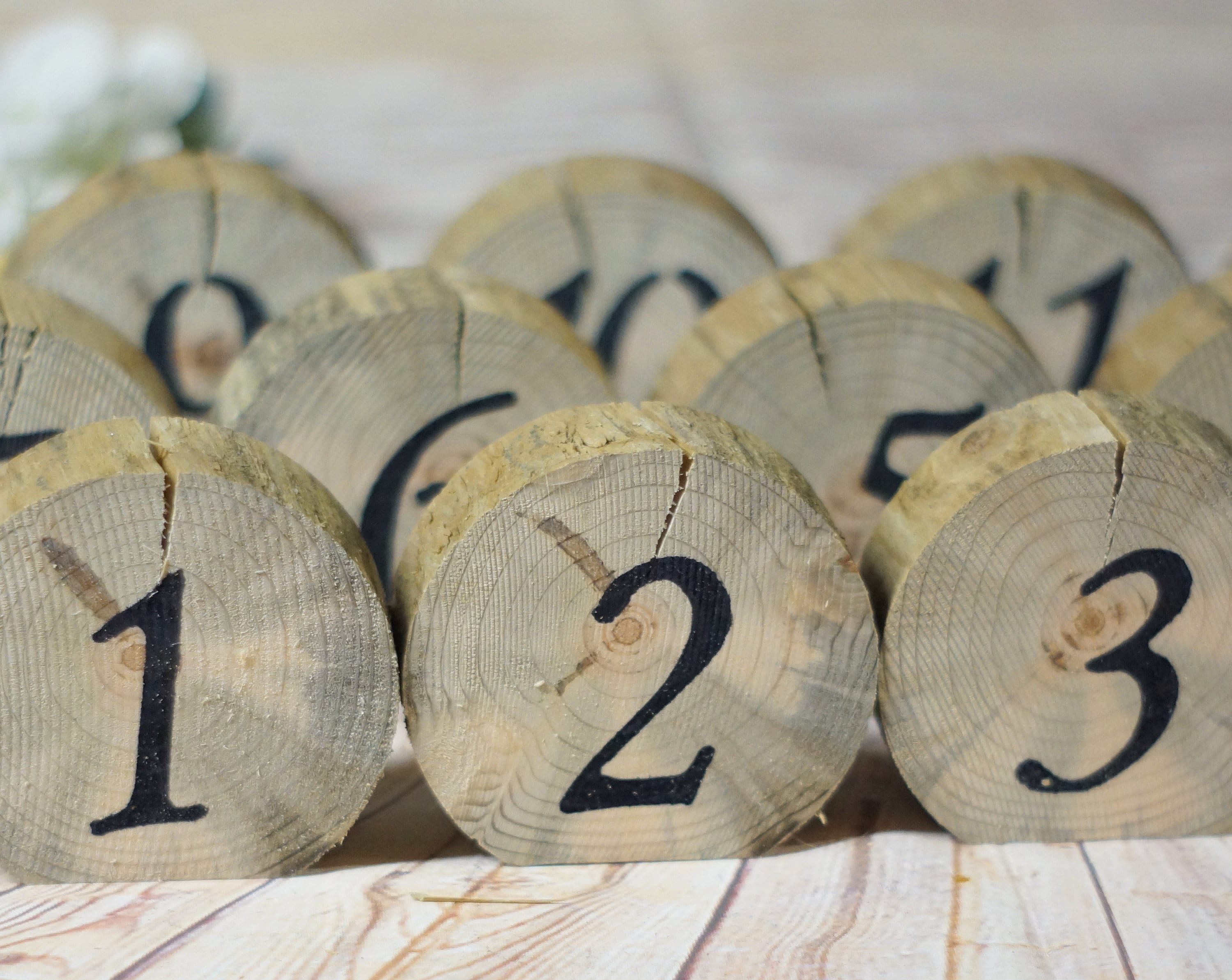 Rustic Design Table Number Rustic Wood Slice Table Numbers, Stenciled Reclaimed Log Wedding Decor ...
