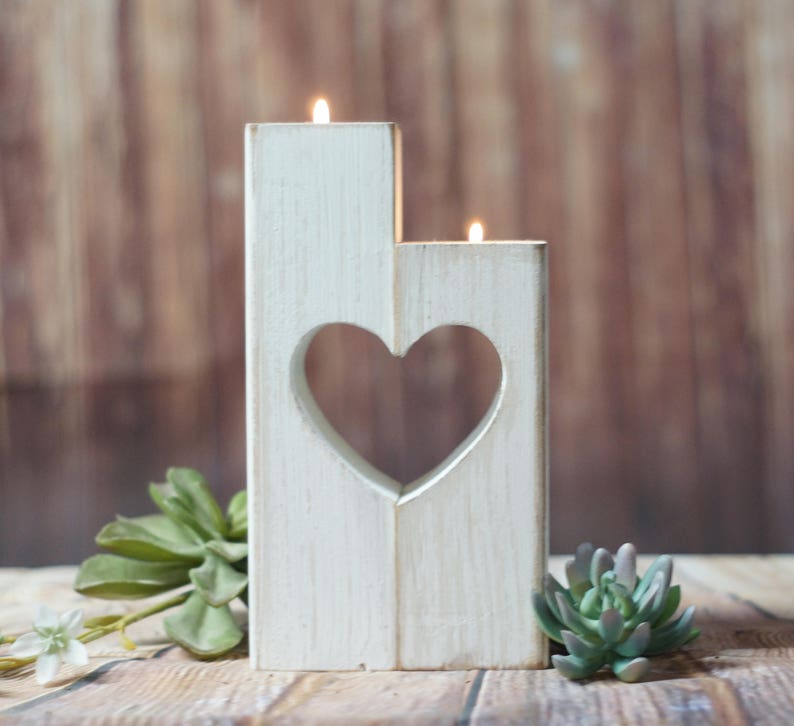 5th Anniversary Gift Valentines Day Gift Wooden Heart Tealight Candle Holder