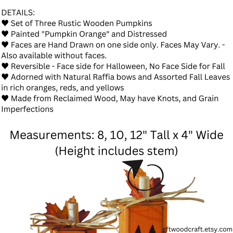 Handmade Wood Pumpkins gift, Rustic Halloween Decor, Pumpkin Decor, Reclaimed Wood, Hand Painted, Wooden Pumpkins, Fall seasonal decor image 2