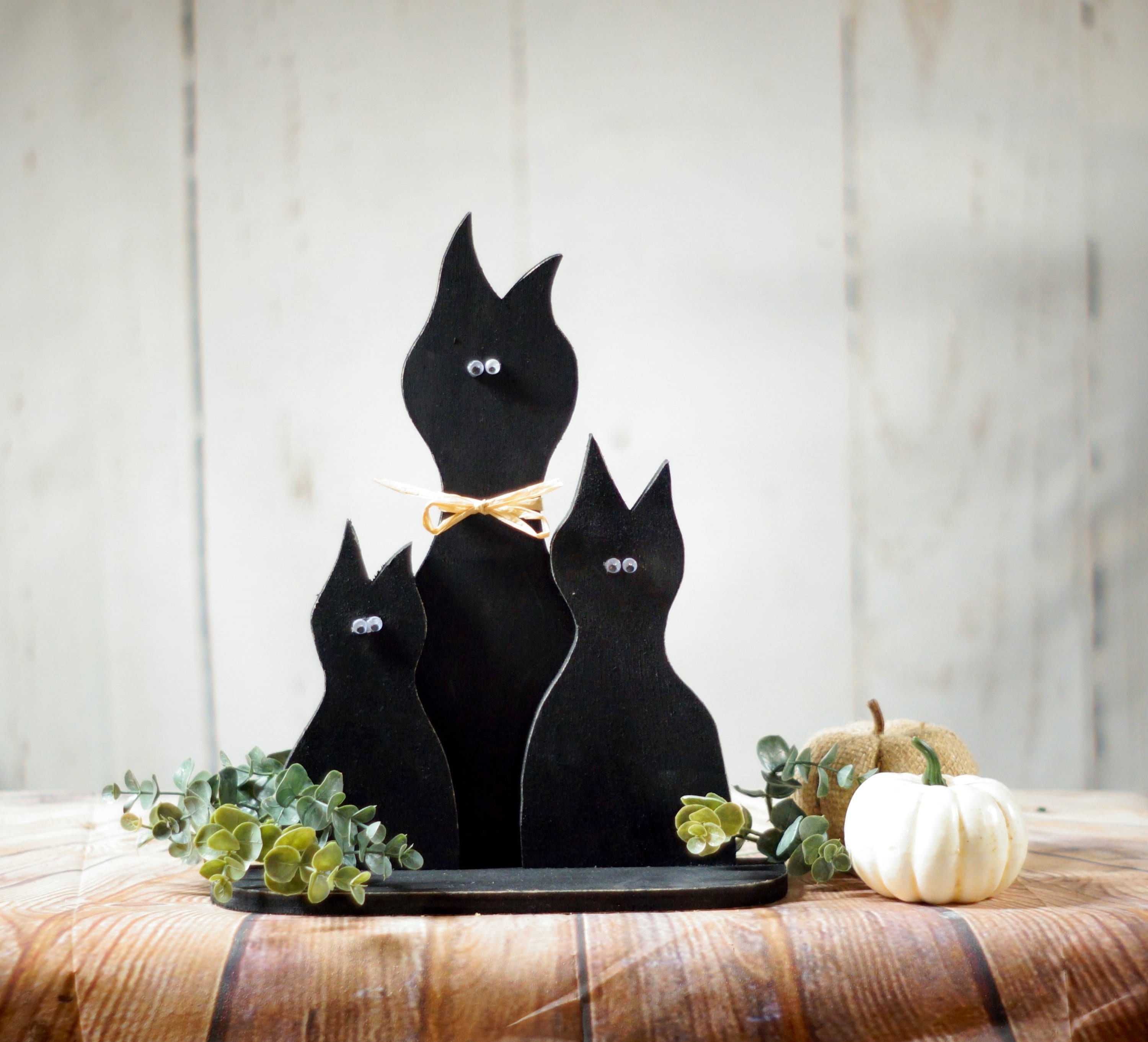 Primitive Black Cat Set Halloween Decor Rustic Fall Decor Etsy