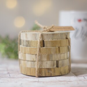 6 Natural Tree Wood Coasters, Tree Branch Wood Discs, Cut Craft Slices, reclaimed wood, rustic home decor, farmhouse kitchen, wedding favor image 3