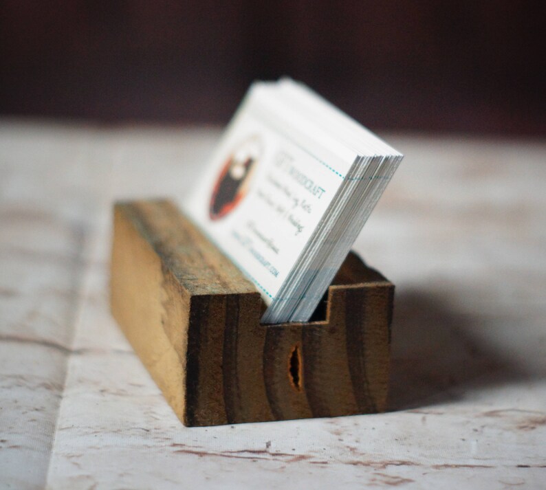 Reclaimed Wood Business Card Holder Office Organization Desk Etsy
