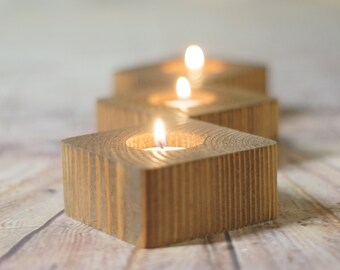3 Reclaimed Wood Candle HolderS, Rustic Home Decor, Wood Tealight Holder, Primitive Decor, Rustic Wedding,5th Anniversary, Gift for Him
