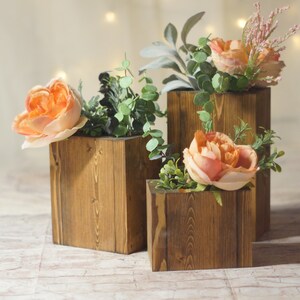 3 Wood Vase Centerpiece, Square Vase, Faux Flower Vase, Rustic Wedding ...