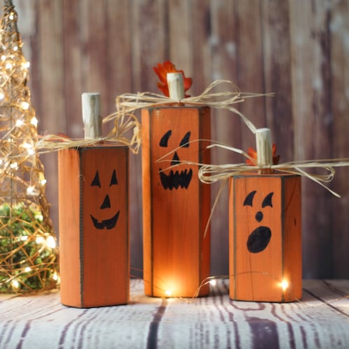 Wood Pumpkins Rustic Halloween Decor Pumpkin Decor Etsy