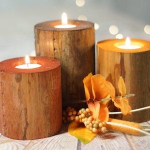 Fall Decor Log Candles, Seasonal decor, Harvest Colors, Thanksgiving Table Decorations mantle, Holiday gift Ideas, Hostess Present, Autumn