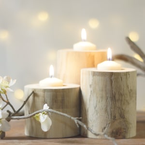 Natural Log Candle Holder, Wooden Tealight Votive, Farmhouse Decor, Rustic Home Decorations, Natural Wood Cabin Barn, Reclaimed Wood Gift