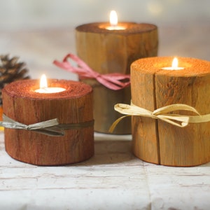 Log Candles, Harvest Colors, Fall Decor, Thanksgiving Table Decorations, Fireplace mantle, Holiday Decor gift, Hostess Present, Autumn set image 6