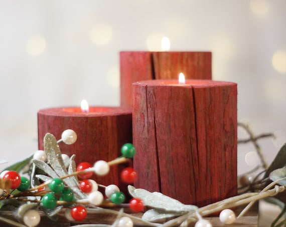 Christmas Candles, Holiday Decor, Wood Candle Holder, Christmas  Decorations, Rustic Home Decor, Rustic Christmas, Table Centerpiece Red  Barn 