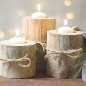 Natural Log Candle Holder, Wooden Tealight Votive, Farmhouse Decor, Rustic Home Decorations, Natural Wood Cabin Barn, Seasonal Decor