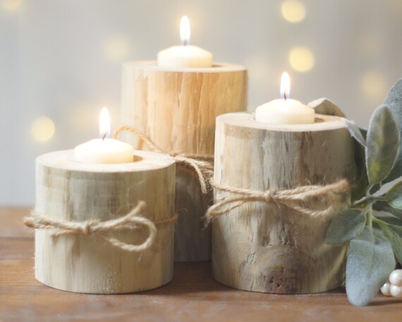 Natural Log Candle Holder Wooden Tealight Votive Farmhouse Decor