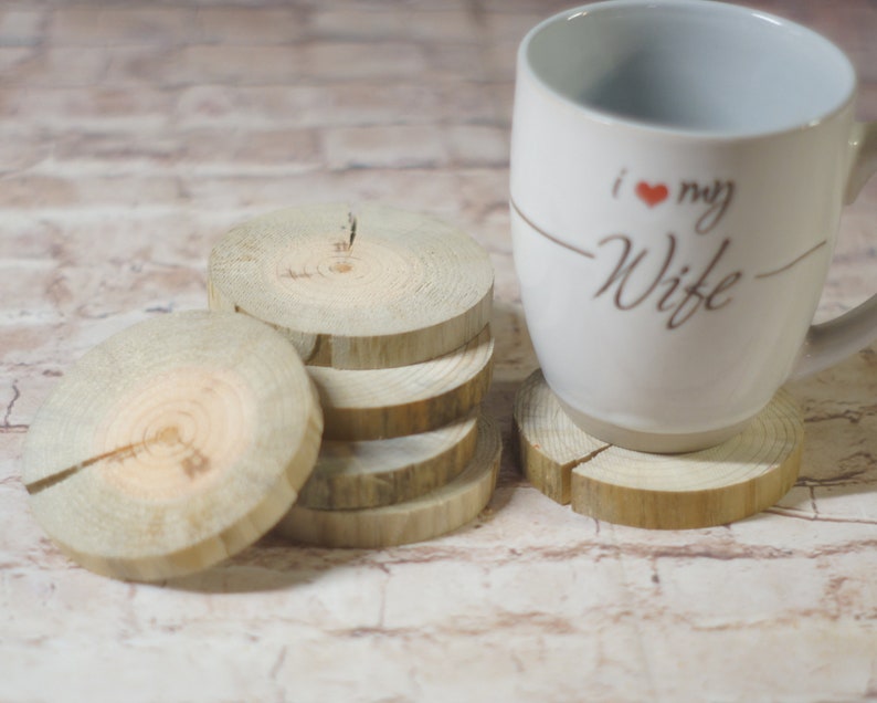 6 Natural Tree Wood Coasters, Tree Branch Wood Discs, Cut Craft Slices, reclaimed wood, rustic home decor, farmhouse kitchen, wedding favor image 5