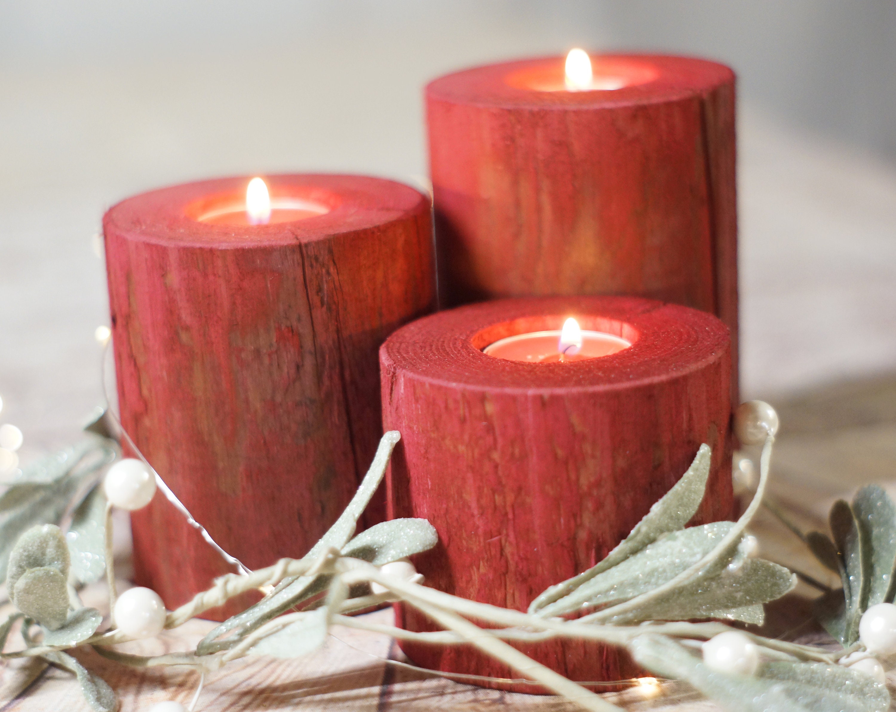 Christmas Candles, Holiday Decor, Wood Candle Holder Christmas Candles, Holiday Decor, Wood Candle Holder