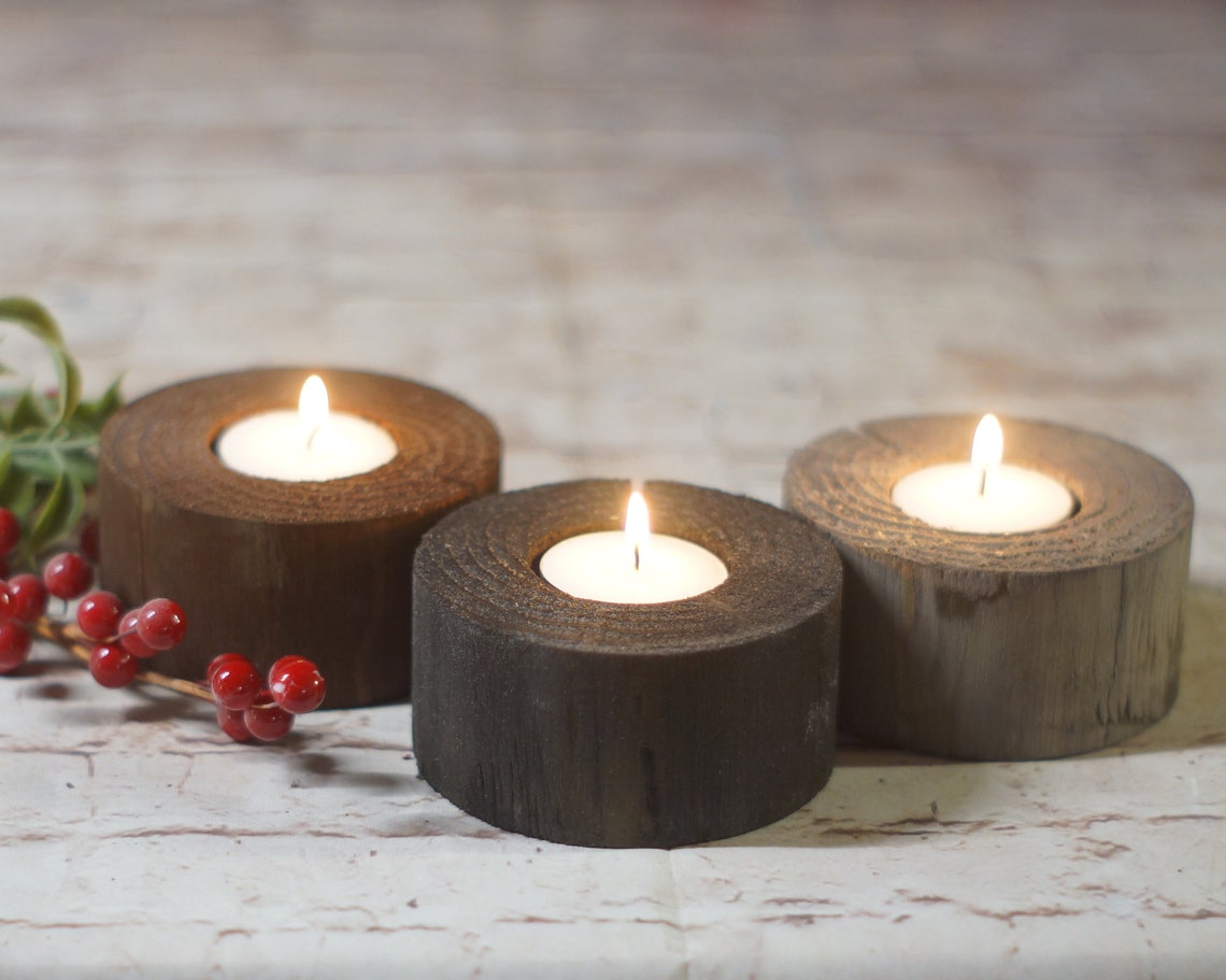 Wood candle Holders Rustic Wedding Centerpiece Modern Home | Etsy