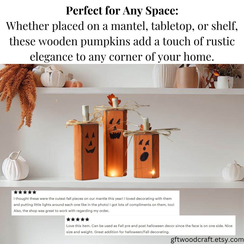 Handmade Wood Pumpkins gift, Rustic Halloween Decor, Pumpkin Decor, Reclaimed Wood, Hand Painted, Wooden Pumpkins, Fall seasonal decor image 8