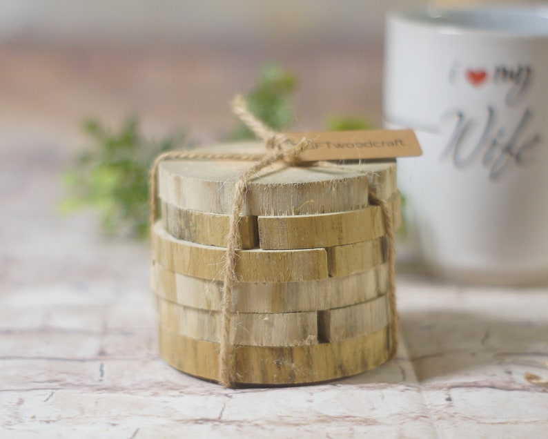 6 Natural Tree Wood Coasters, Tree Branch Wood Discs, Cut Craft Slices, reclaimed wood, rustic home decor, farmhouse kitchen, wedding favor image 10