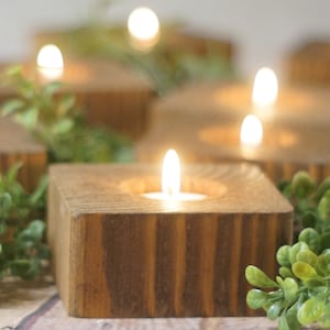 5 Reclaimed Wood Candle Holders, Rustic Home Decor, Wooden Tealight Holder, Wedding Centerpiece, Reception Table Decoration, tealight votive