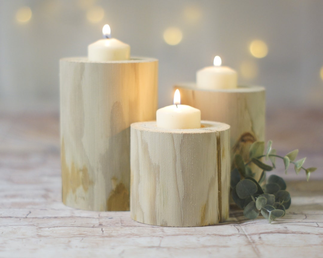 Log Candle Holder Centerpiece Rustic Wedding Decor Bridal Etsy