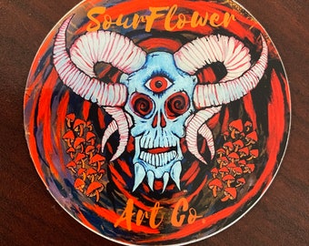 Demon Skull Mushrooms Heavy Duty 2,5 x 2,5 pouces Autocollant en vinyle