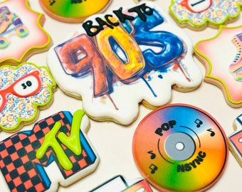 Custom Sugar Cookies / 90's Themed Cookies / Retro Cookies (1 Dozen)