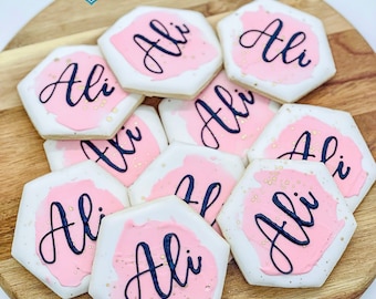 Custom Sugar Cookies / Color Swish Name Cookies (1 Dozen)