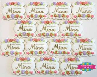 Custom Sugar Cookies / Happy Birthday Name Plaque Cookies / (1 Dozen)