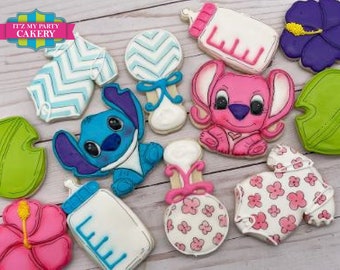 Custom Sugar Cookies / Stitch Angel Baby Shower Cookies (1 Dozen)