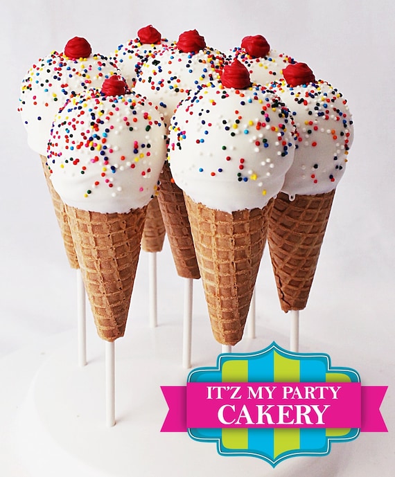 Ice Cream Cone Cake Pops (1 dozen) by It'z My Party Cakery Catch My Party