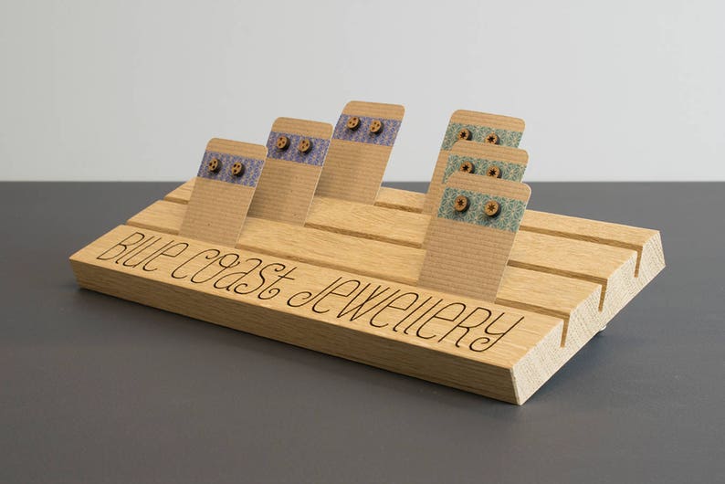 Wooden Craft Display Stand Personalised Retail Display Oak Shop Display Jewellery Card Stand Earring Card Holder Elevated Card Display