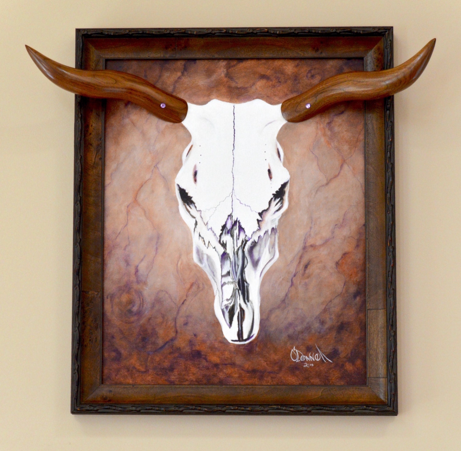 Cow Skull Painting 16x20 Framed Painting Walnut Woodworking Etsy