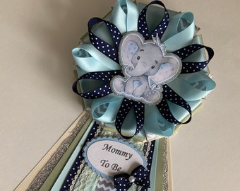 Elephant baby shower corsage /Blue and green elephant baby shower corsage/Boy elephant corsage/Boy little peanut baby shower corsage