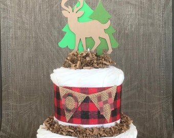 Lumberjack diaper cake/Deer lumberjack diaper cake/Rustic lumberjack boy diaper cake/Rustic buffalo plaid diaper cake